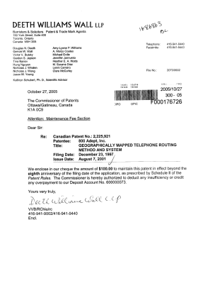 Document de brevet canadien 2225921. Taxes 20051027. Image 1 de 1