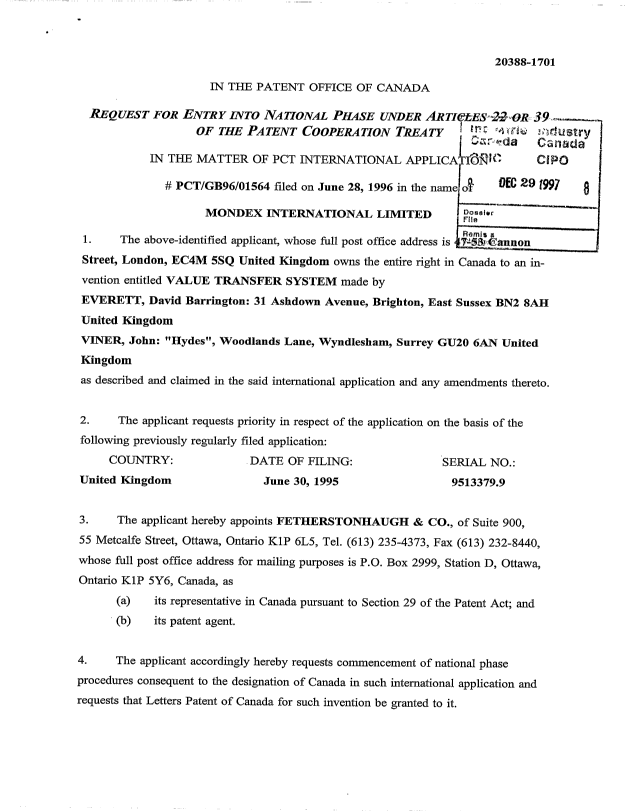Canadian Patent Document 2225936. Assignment 19971229. Image 3 of 4