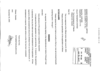 Document de brevet canadien 2225936. Poursuite-Amendment 20001130. Image 1 de 3