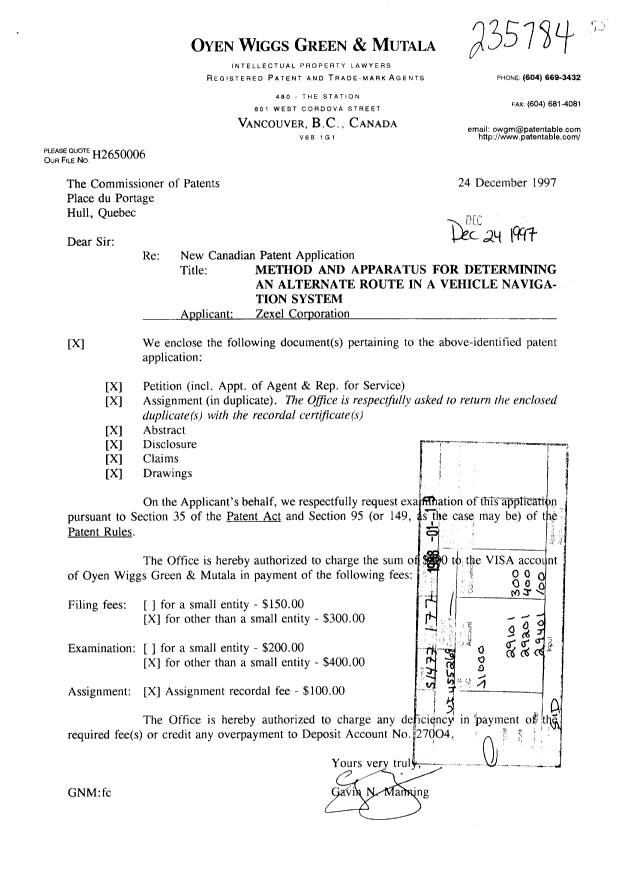 Canadian Patent Document 2225974. Assignment 19971224. Image 1 of 7