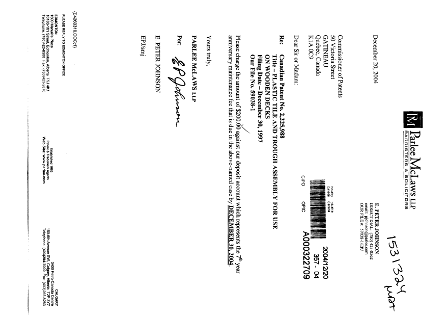 Document de brevet canadien 2225988. Taxes 20041220. Image 1 de 1
