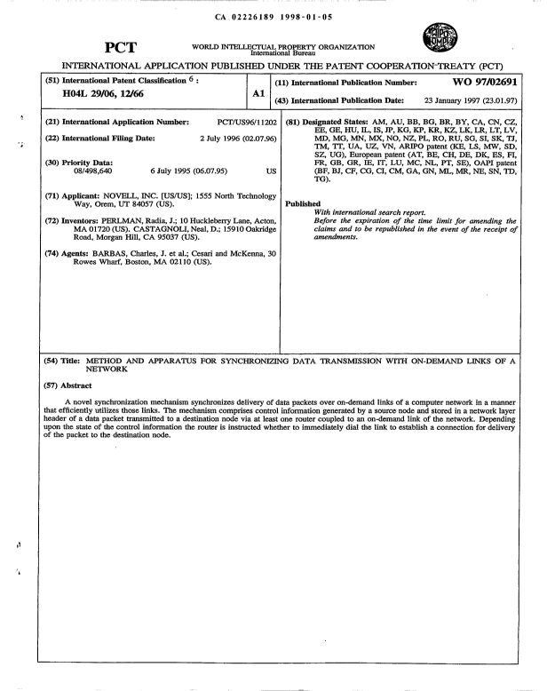 Document de brevet canadien 2226189. Abrégé 19980105. Image 1 de 1