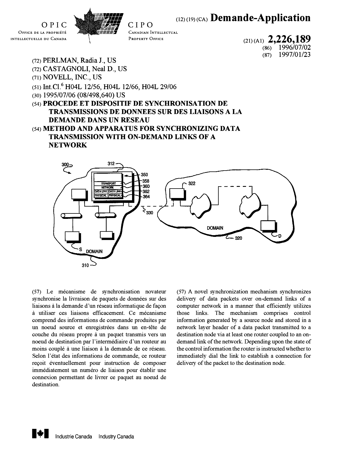 Canadian Patent Document 2226189. Cover Page 19980506. Image 1 of 1