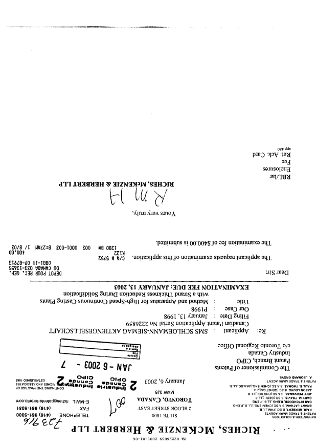 Canadian Patent Document 2226859. Prosecution-Amendment 20030106. Image 1 of 1
