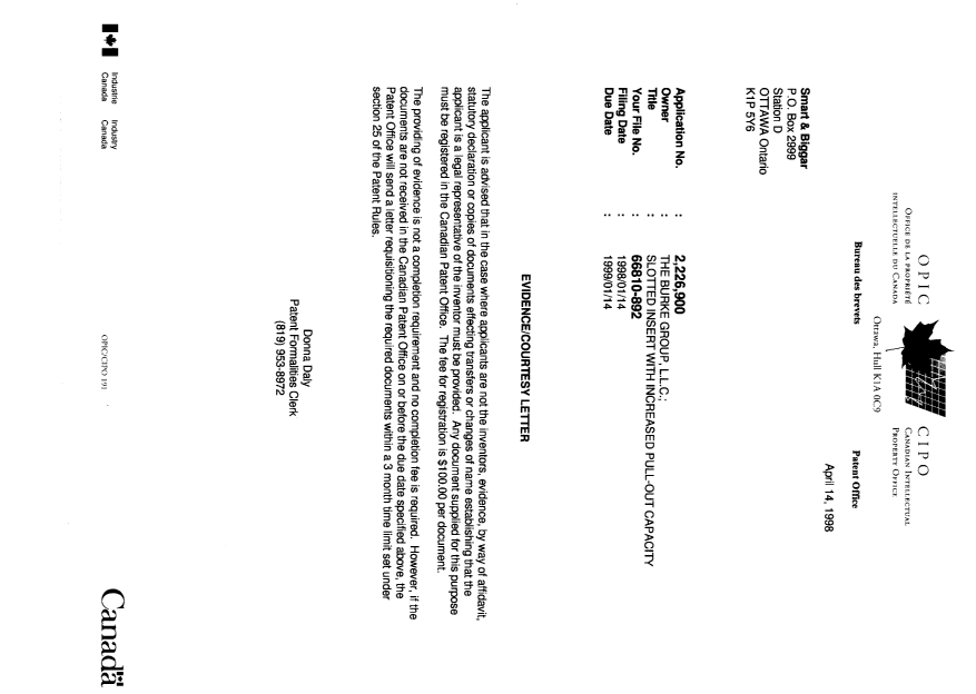 Canadian Patent Document 2226900. Correspondence 19980414. Image 1 of 1