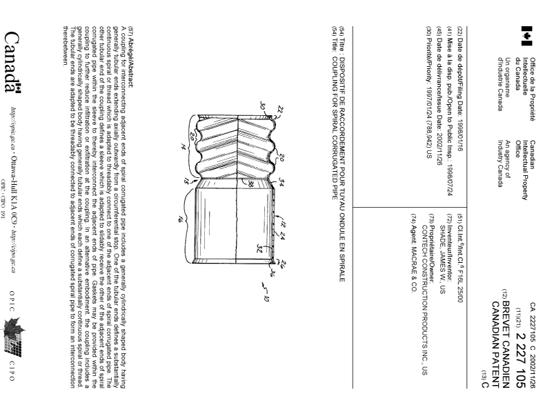 Document de brevet canadien 2227105. Page couverture 20021022. Image 1 de 1
