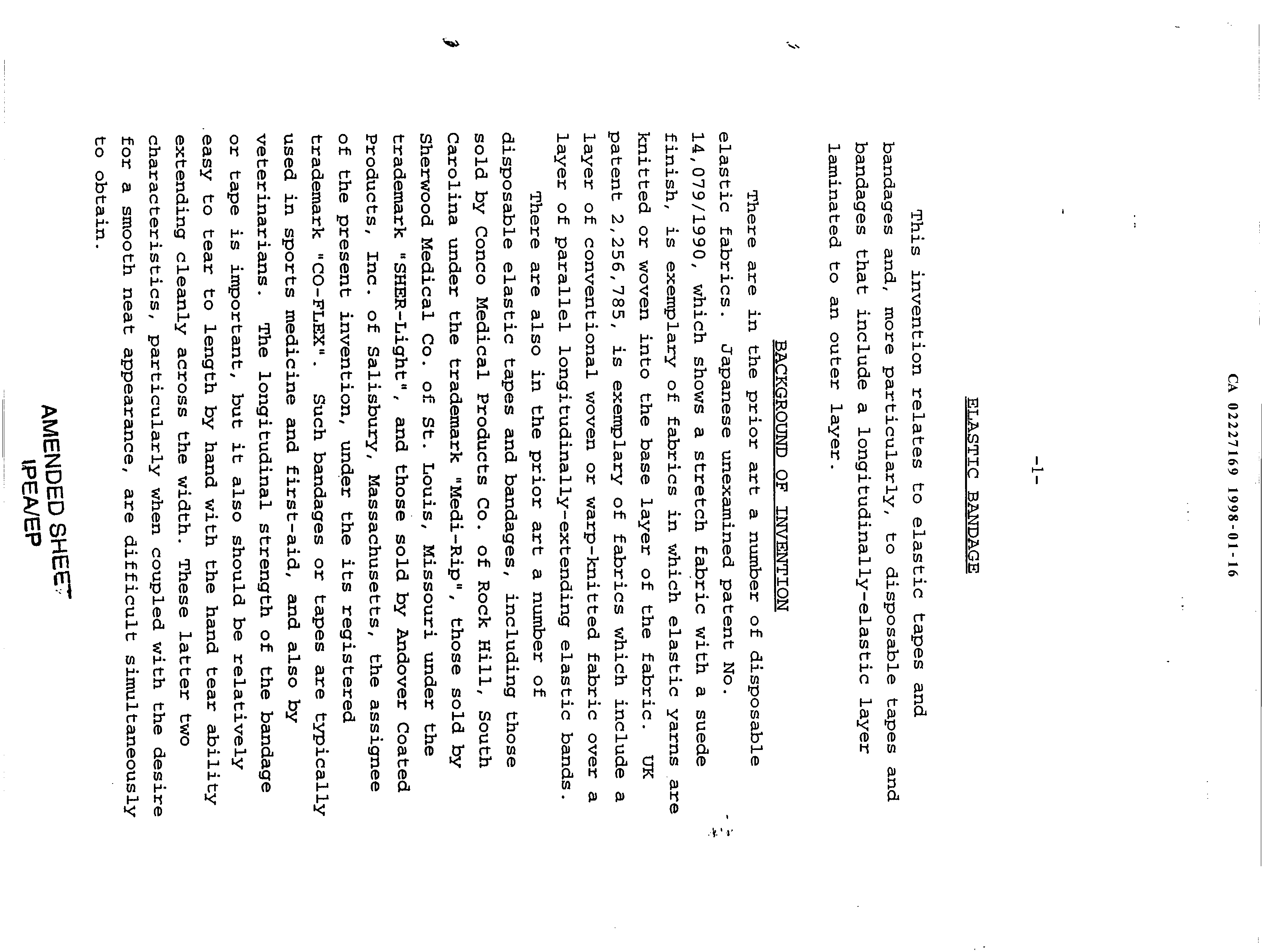 Canadian Patent Document 2227169. Description 19980116. Image 1 of 8