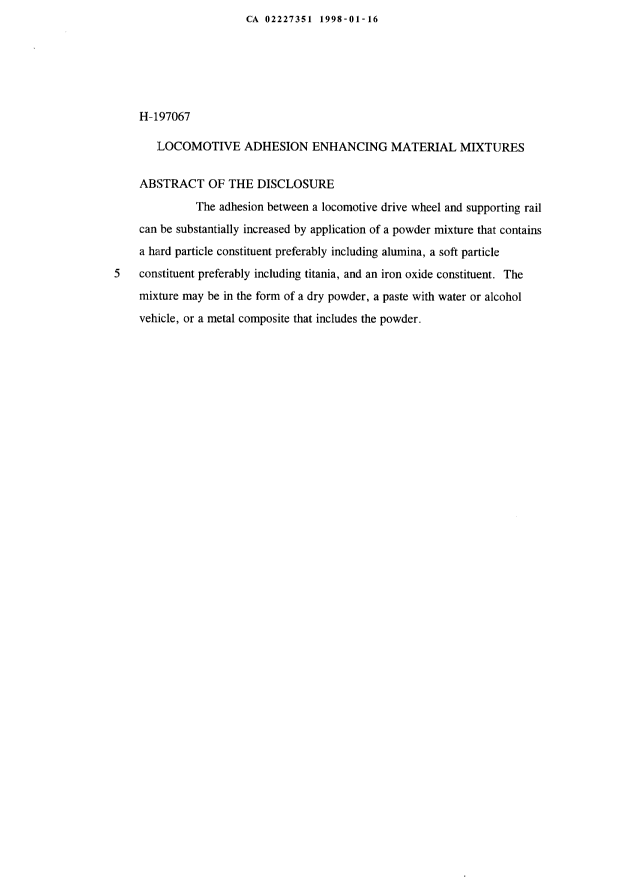 Document de brevet canadien 2227351. Abrégé 19980116. Image 1 de 1