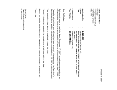 Canadian Patent Document 2227397. Correspondence 20071001. Image 1 of 1
