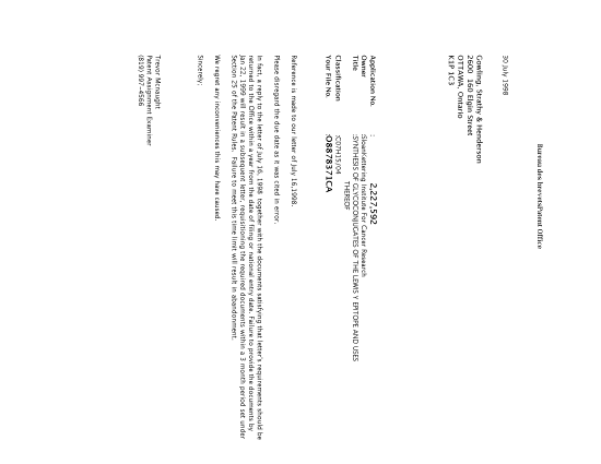 Document de brevet canadien 2227592. Correspondance 19980730. Image 1 de 1