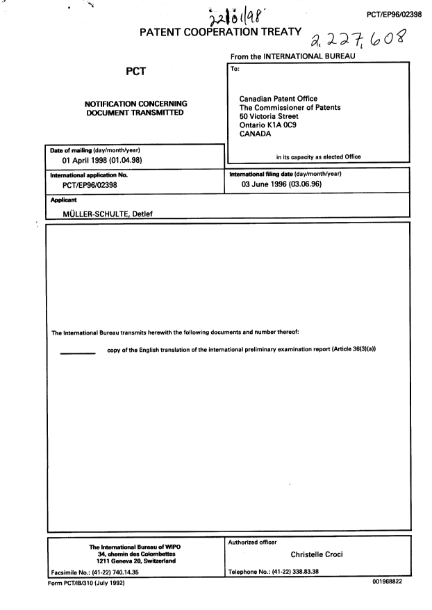 Document de brevet canadien 2227608. PCT 19980401. Image 1 de 5