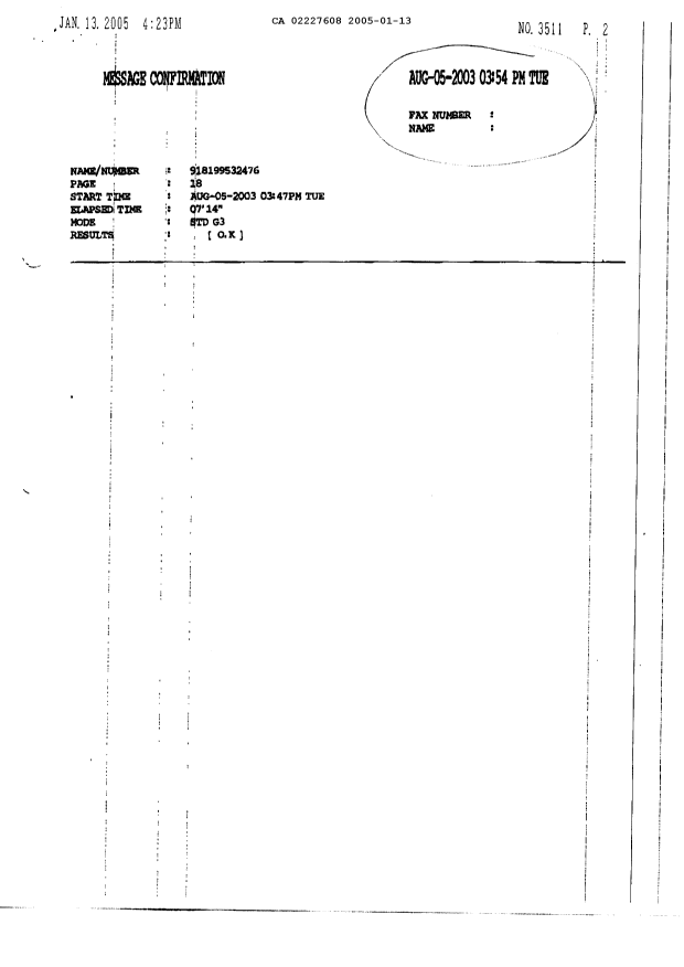 Canadian Patent Document 2227608. Prosecution-Amendment 20030805. Image 2 of 17