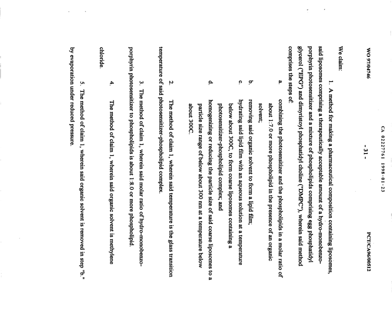 Document de brevet canadien 2227761. Revendications 19980123. Image 1 de 6