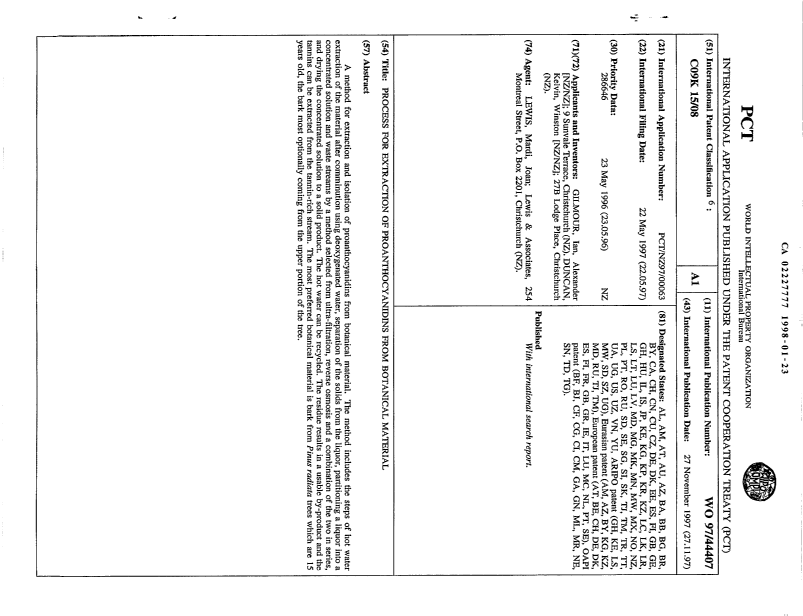 Document de brevet canadien 2227777. Abrégé 19980123. Image 1 de 1