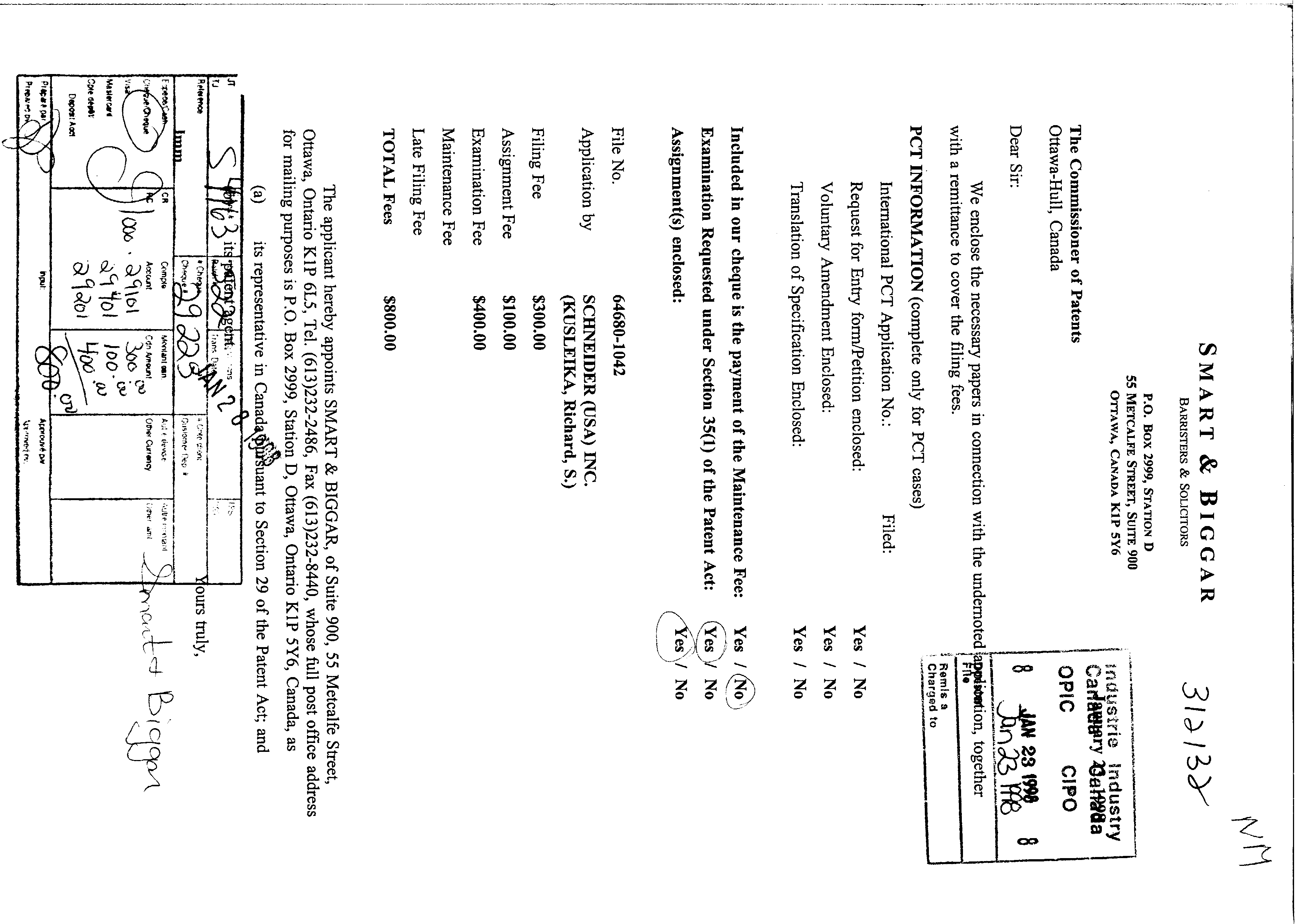 Canadian Patent Document 2227838. Assignment 19971223. Image 1 of 4