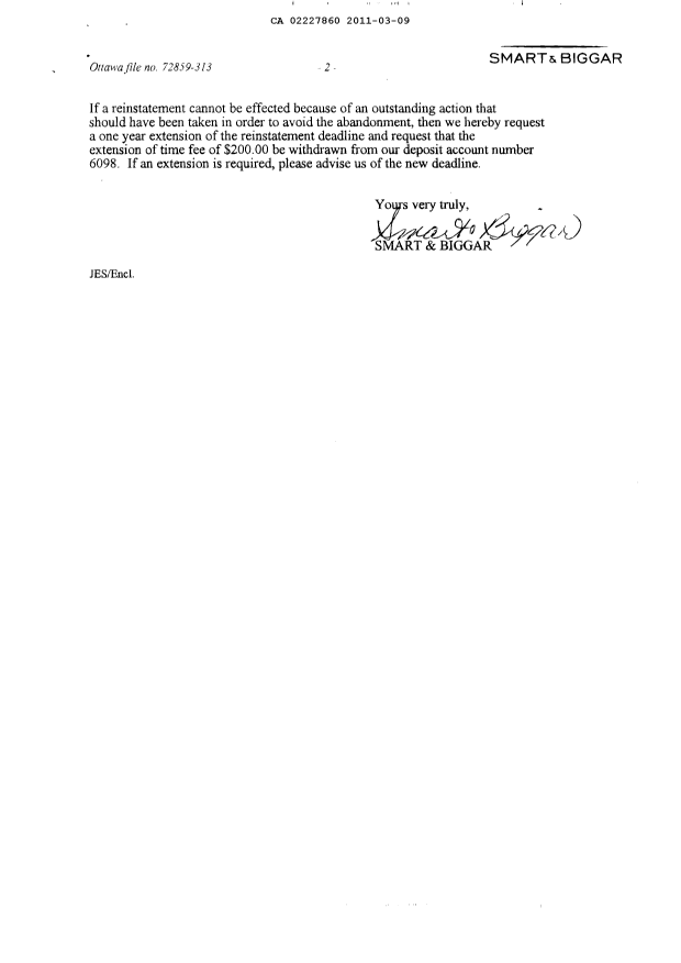 Document de brevet canadien 2227860. Correspondance 20110309. Image 2 de 2
