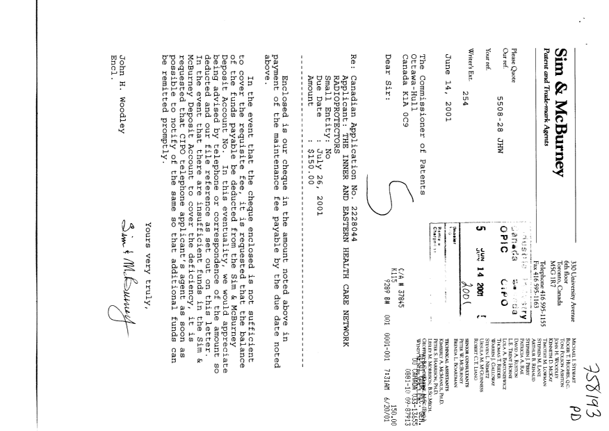 Document de brevet canadien 2228044. Taxes 20010614. Image 1 de 1