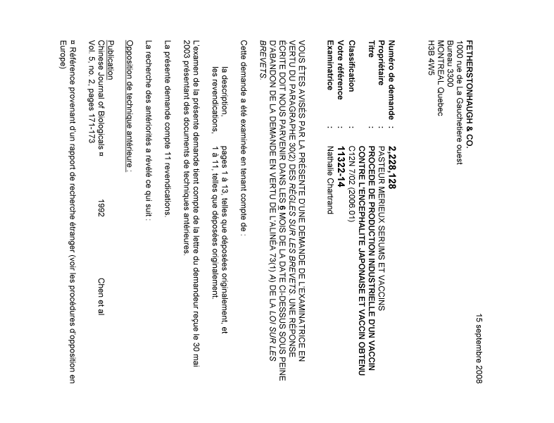 Canadian Patent Document 2228128. Prosecution-Amendment 20080915. Image 1 of 2