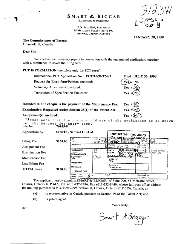 Document de brevet canadien 2228171. Cession 19980128. Image 1 de 2