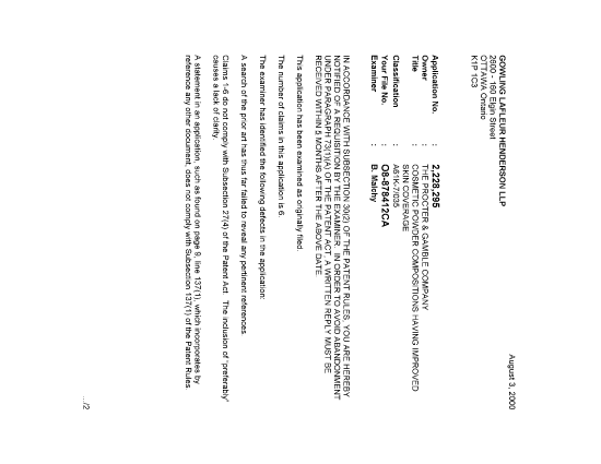 Canadian Patent Document 2228295. Prosecution-Amendment 20000803. Image 1 of 2