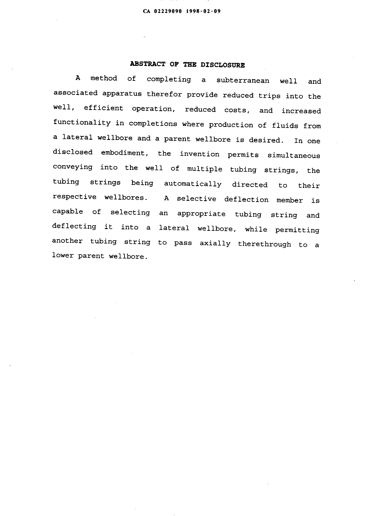 Document de brevet canadien 2229090. Abrégé 19980209. Image 1 de 1
