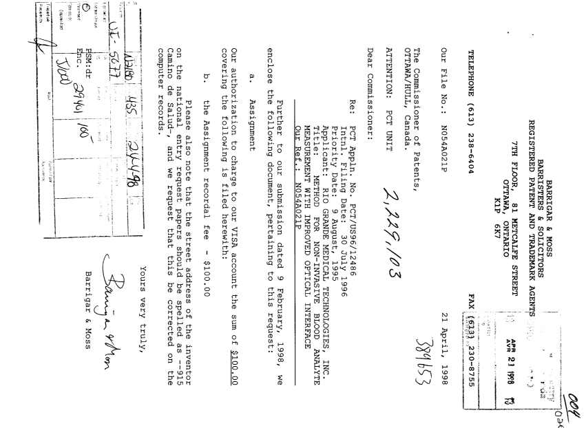 Document de brevet canadien 2229103. Cession 19980421. Image 1 de 4
