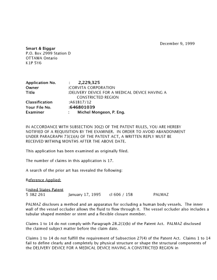 Canadian Patent Document 2229325. Prosecution-Amendment 19991209. Image 1 of 2
