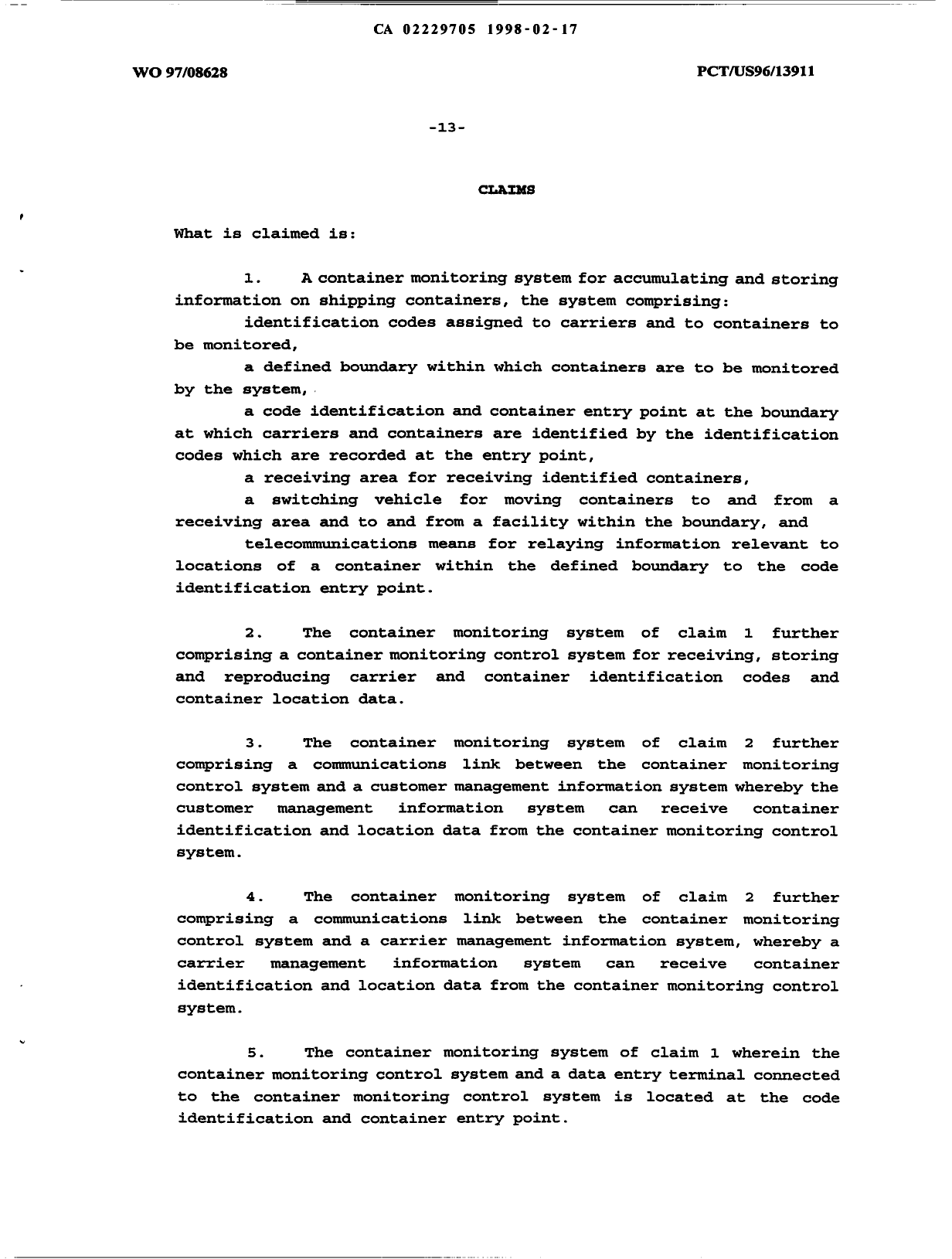 Document de brevet canadien 2229705. Revendications 19980217. Image 1 de 3