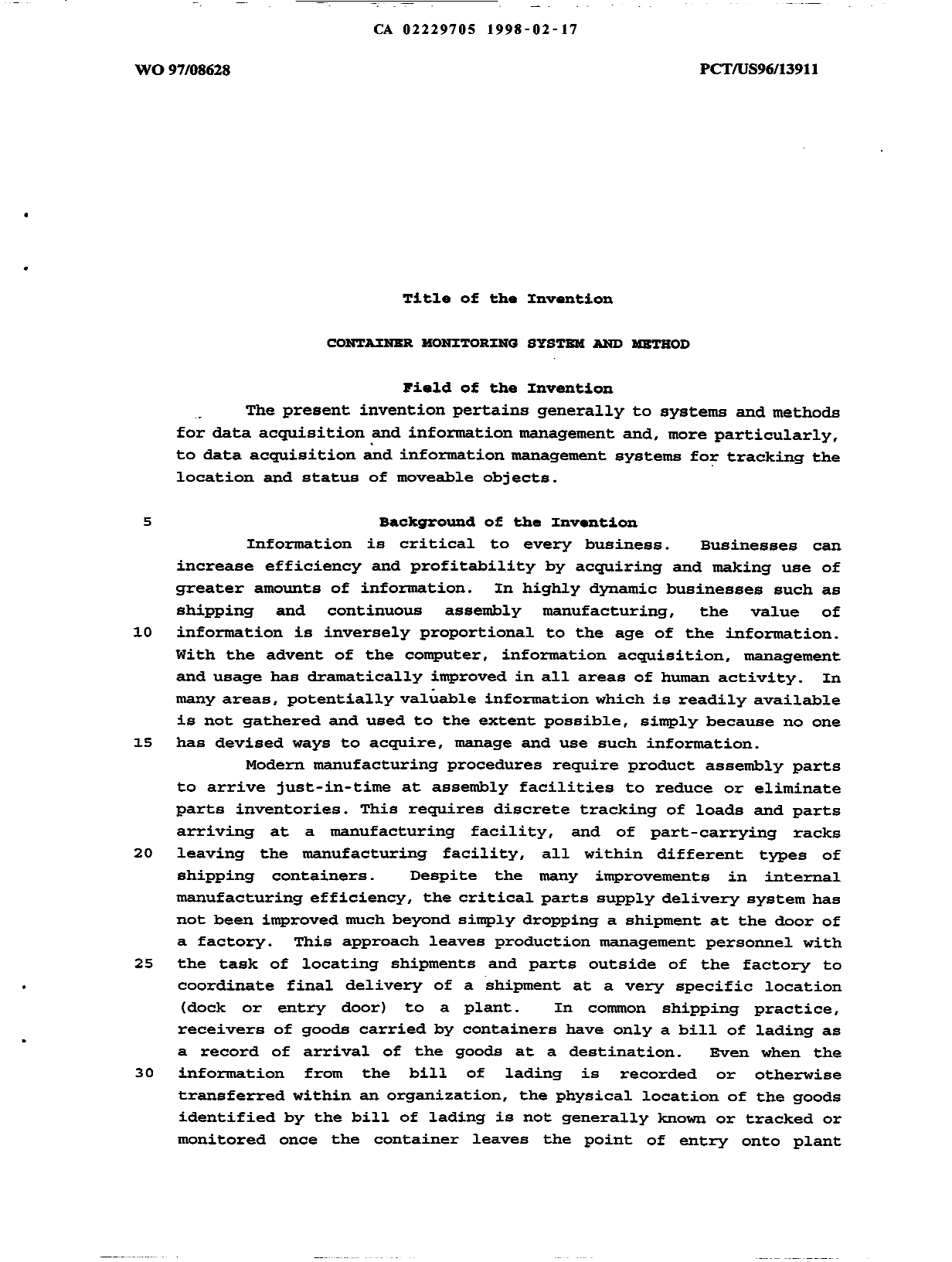 Document de brevet canadien 2229705. Description 19980217. Image 1 de 12