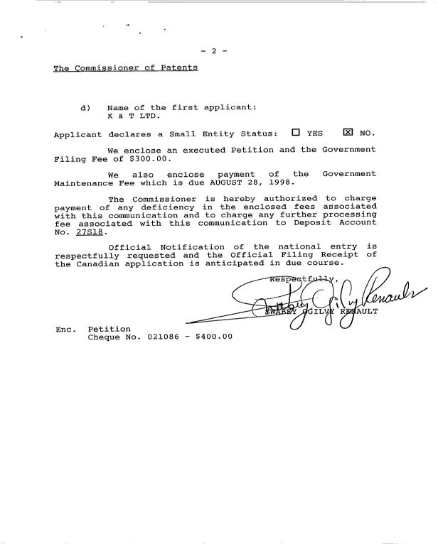 Document de brevet canadien 2229705. Cession 19980217. Image 2 de 3