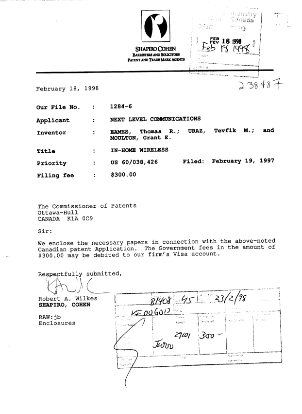 Document de brevet canadien 2229904. Cession 19980218. Image 1 de 3