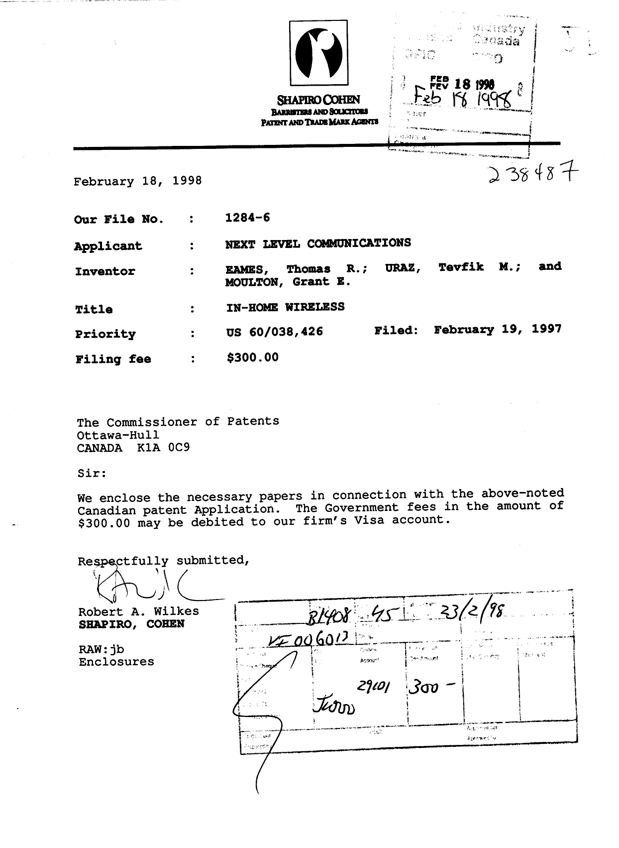 Canadian Patent Document 2229904. Assignment 19980218. Image 1 of 3
