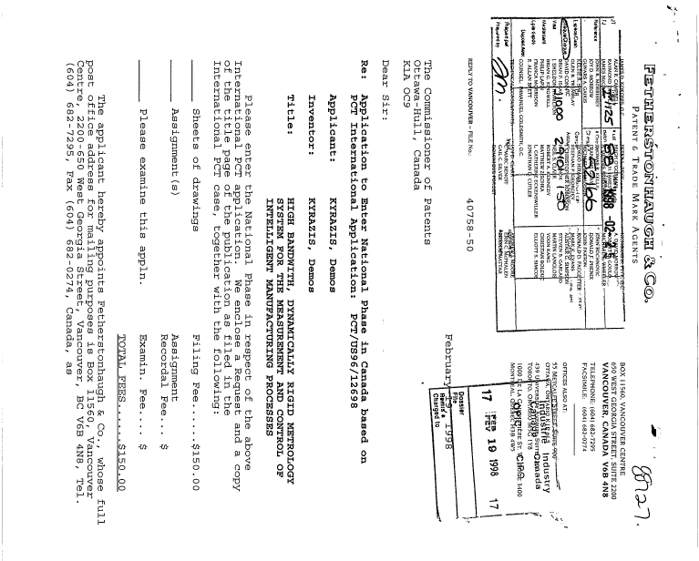 Document de brevet canadien 2229935. Cession 19980219. Image 1 de 4