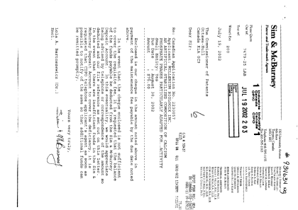 Canadian Patent Document 2230057. Fees 20020719. Image 1 of 1
