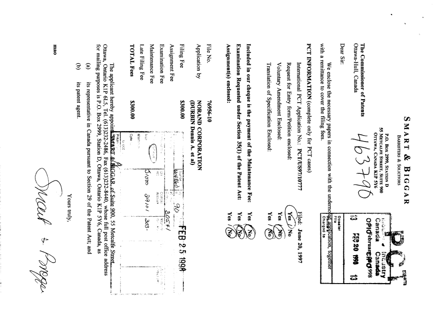 Canadian Patent Document 2230076. Assignment 19980220. Image 1 of 2
