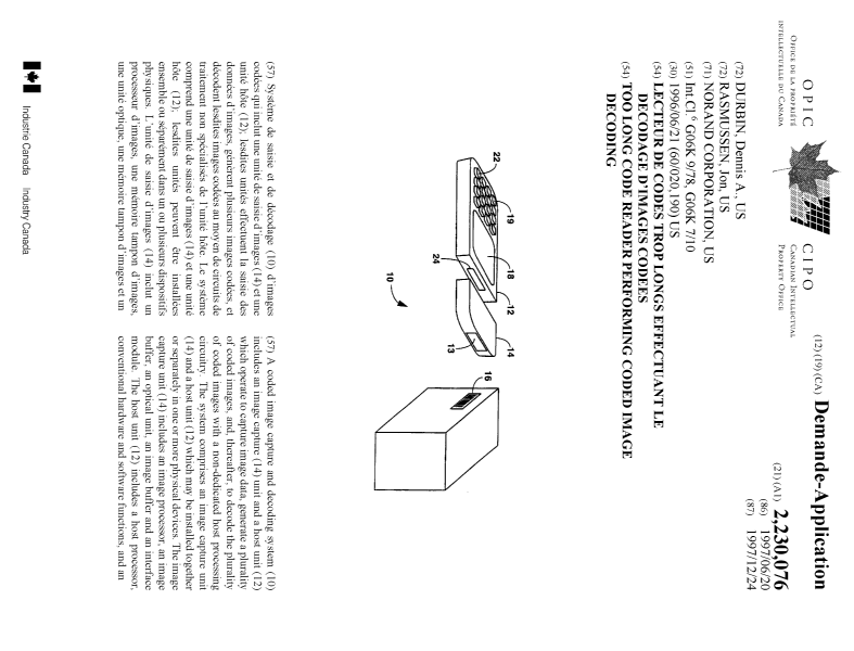 Canadian Patent Document 2230076. Cover Page 19980602. Image 1 of 2