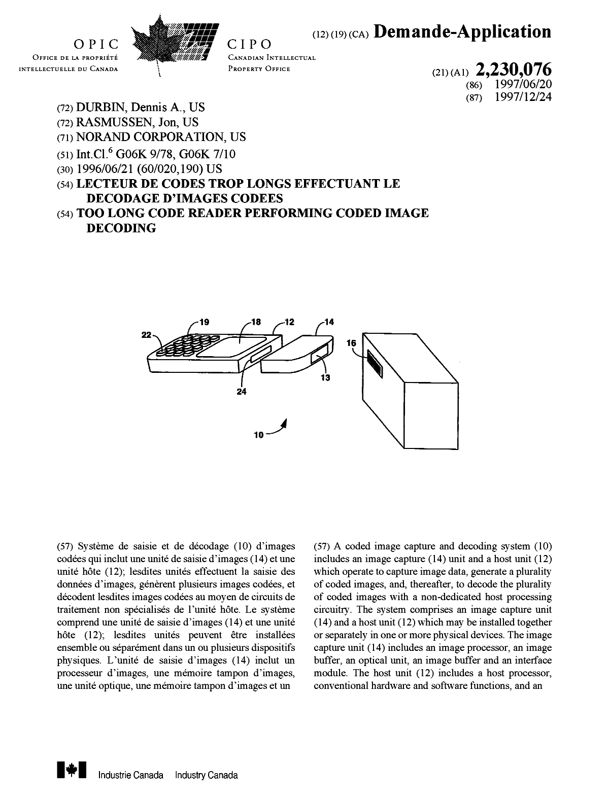 Canadian Patent Document 2230076. Cover Page 19980602. Image 1 of 2