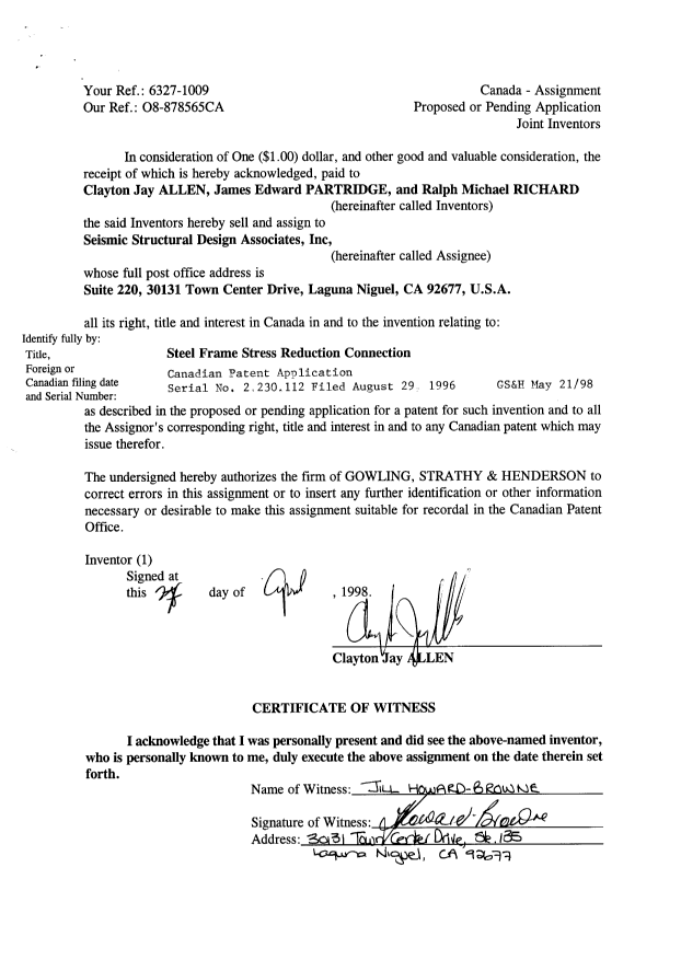Document de brevet canadien 2230112. Cession 19980521. Image 2 de 3