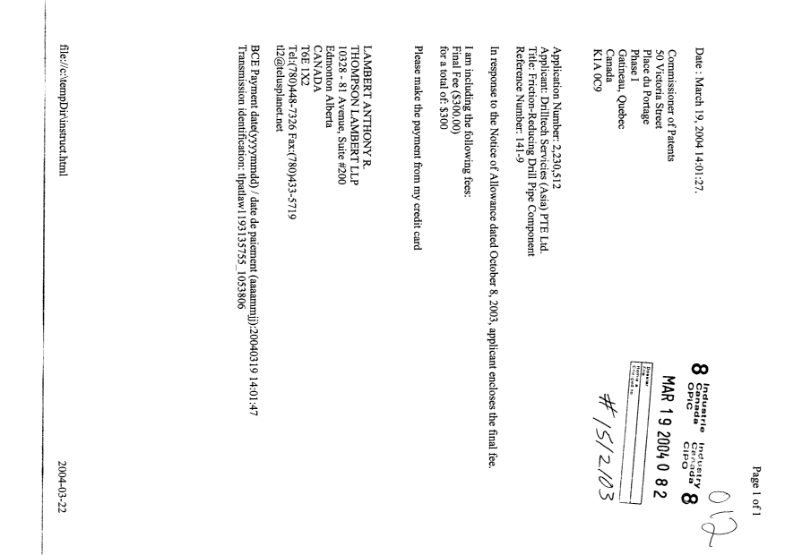Document de brevet canadien 2230512. Correspondance 20040319. Image 1 de 1