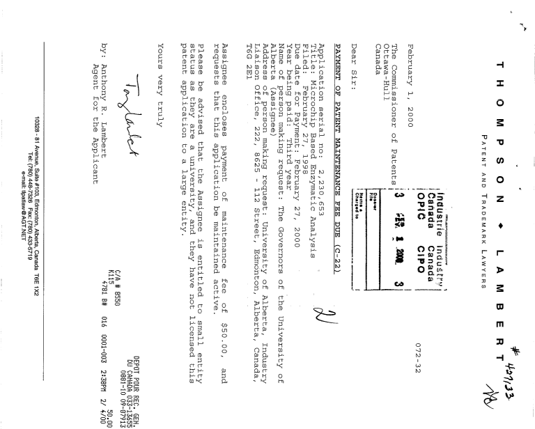 Document de brevet canadien 2230653. Taxes 19991201. Image 1 de 1