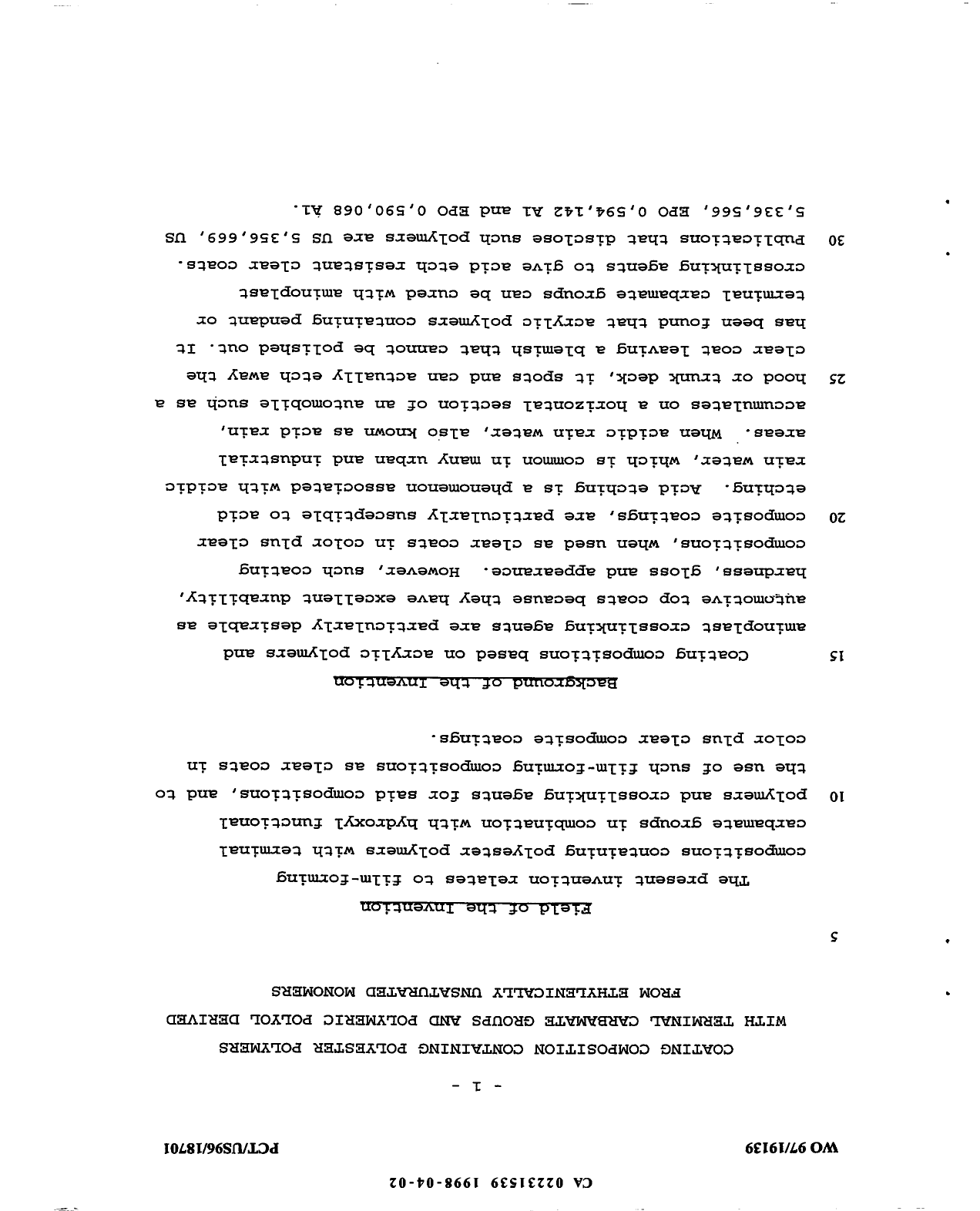 Canadian Patent Document 2231539. Description 19971202. Image 1 of 29