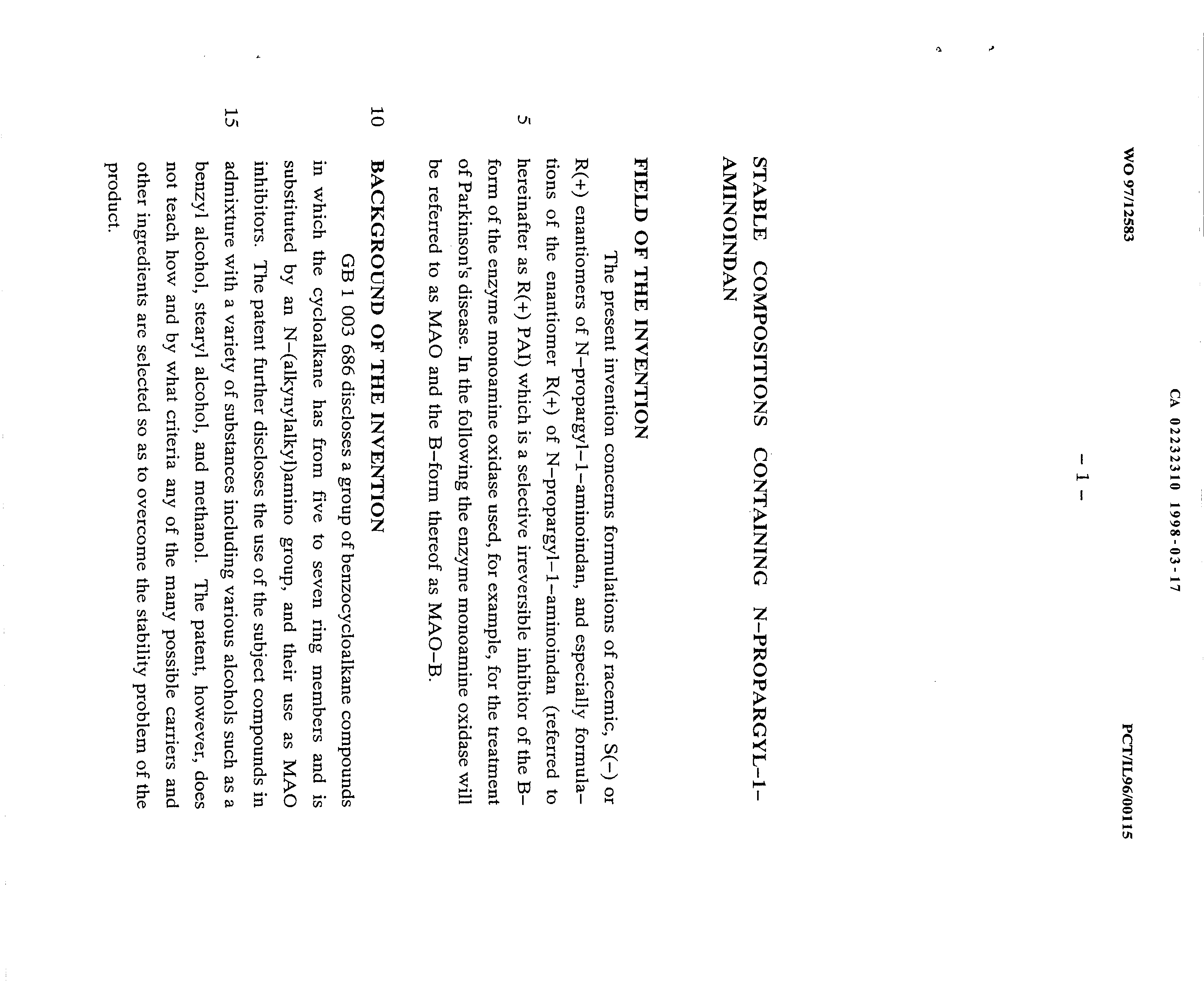 Canadian Patent Document 2232310. Description 19971217. Image 1 of 8