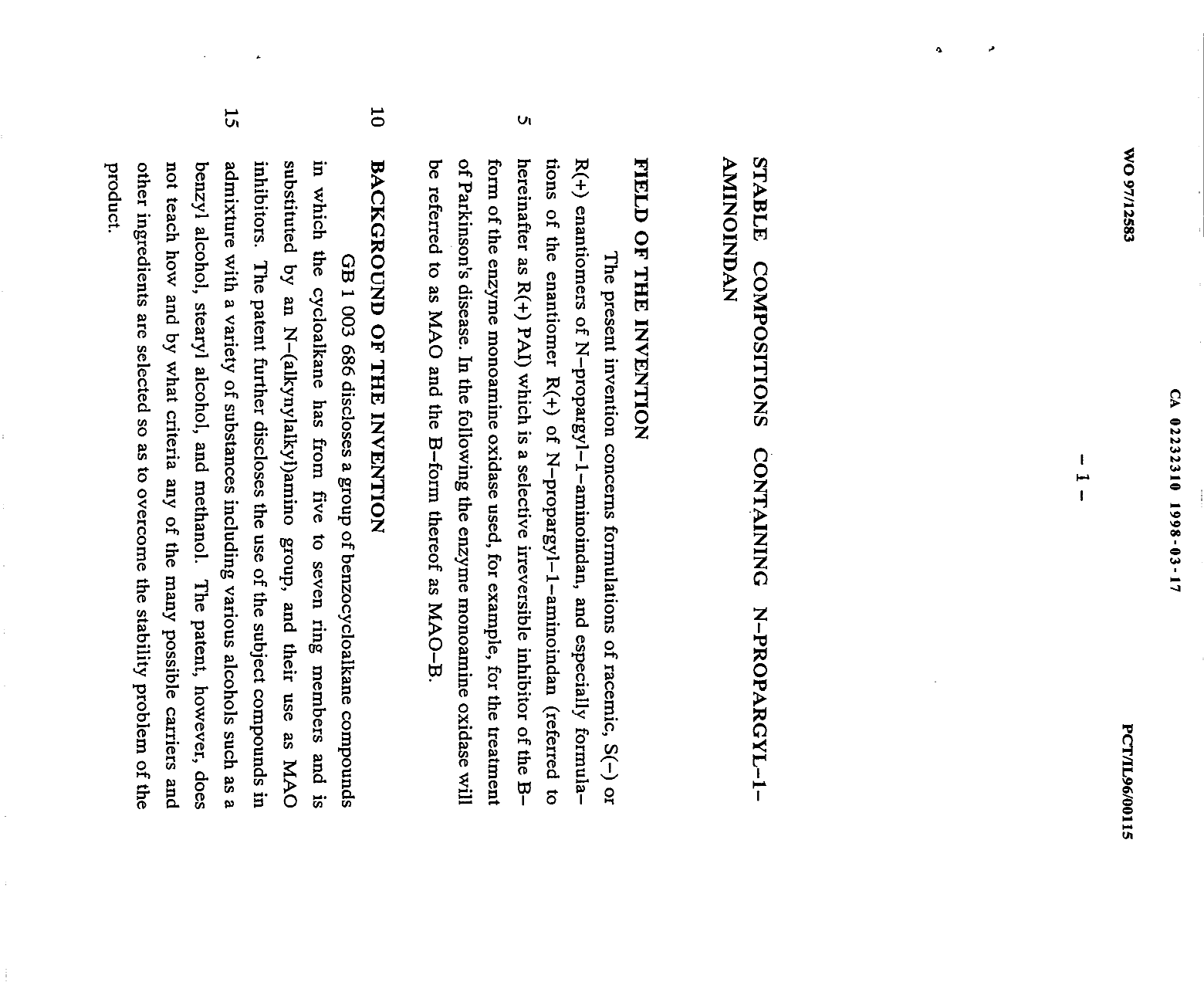 Document de brevet canadien 2232310. Description 19971217. Image 1 de 8
