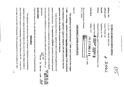 Document de brevet canadien 2232376. Poursuite-Amendment 20011223. Image 1 de 14