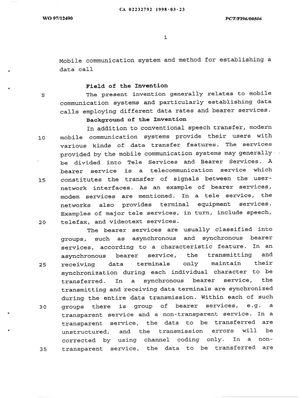 Canadian Patent Document 2232792. Description 19980323. Image 1 of 23