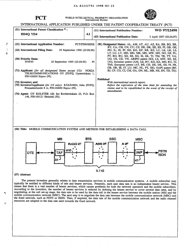 Canadian Patent Document 2232792. Abstract 19980323. Image 1 of 1