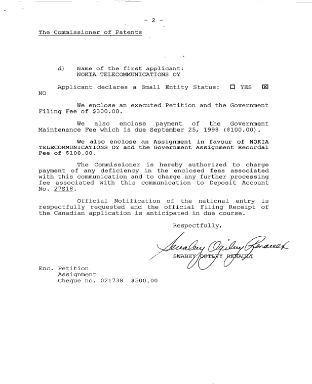 Document de brevet canadien 2232792. Cession 19980323. Image 2 de 4