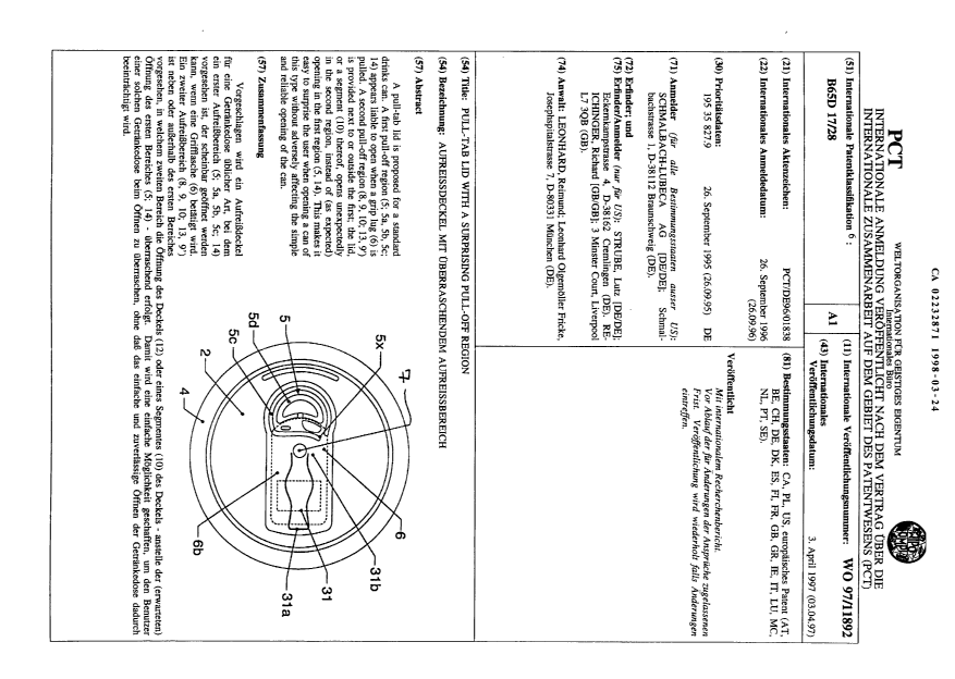 Document de brevet canadien 2232871. Abrégé 19980324. Image 1 de 1