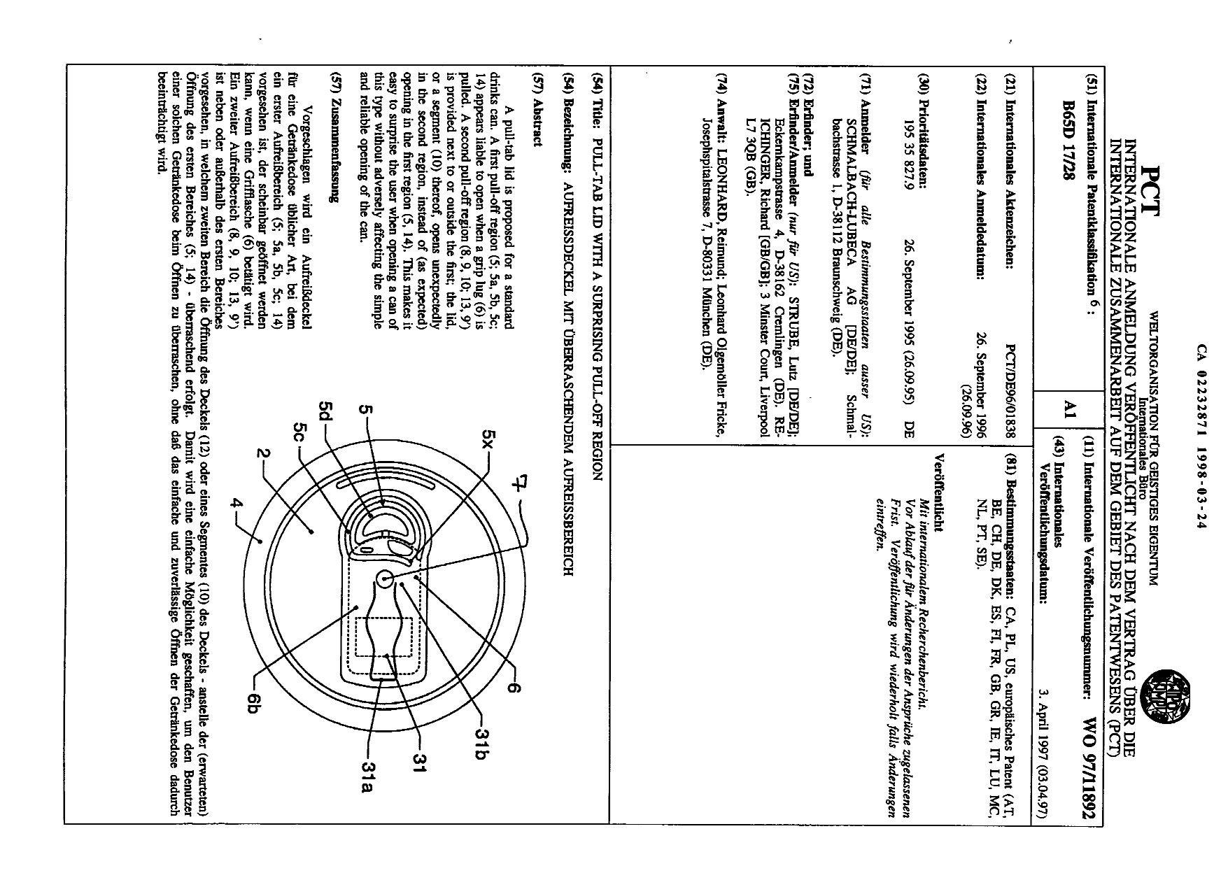 Canadian Patent Document 2232871. Abstract 19980324. Image 1 of 1