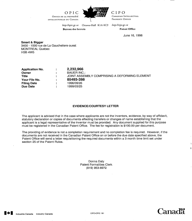 Canadian Patent Document 2232966. Correspondence 19980616. Image 1 of 1